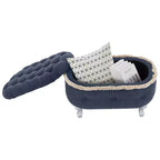 TUYOHW 29.5 Banco de Almacenamiento Tapizado, Banco para Pie de Cama de Tela con Botones Capitón y Flecos, Tapa Elevable, Banco para Pie de Cama para Dormitorio, Sala de Estar