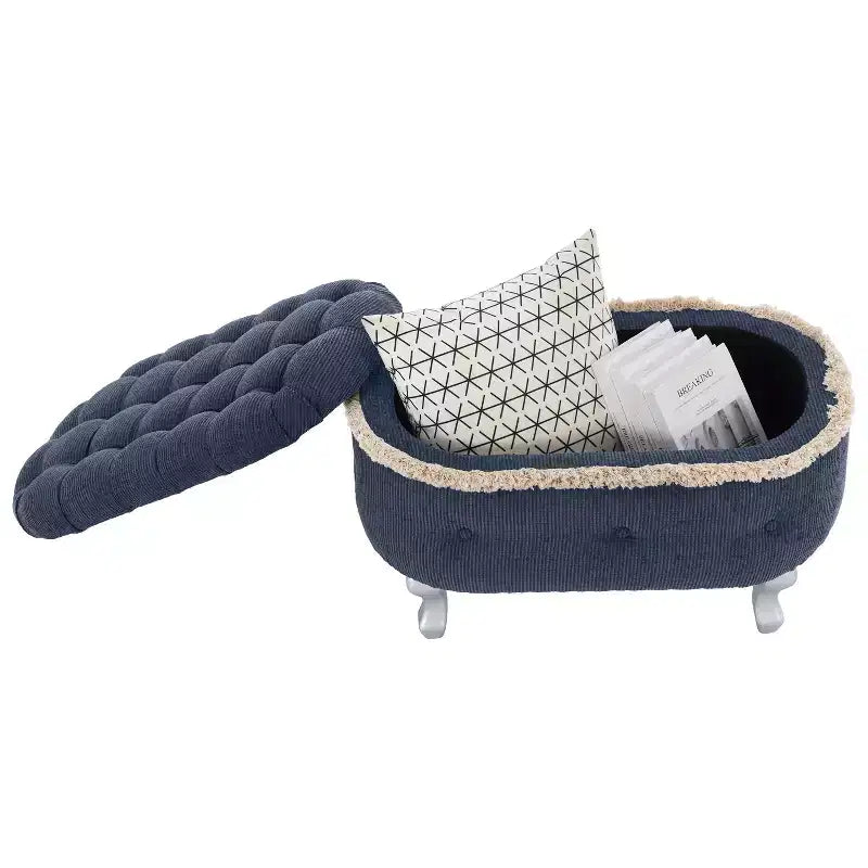 TUYOHW 29.5 Banco de Almacenamiento Tapizado, Banco para Pie de Cama de Tela con Botones Capitón y Flecos, Tapa Elevable, Banco para Pie de Cama para Dormitorio, Sala de Estar