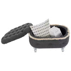 TUYOHW 29.5 Banco de Almacenamiento Tapizado, Banco para Pie de Cama de Tela con Botones Capitón y Flecos, Tapa Elevable, Banco para Pie de Cama para Dormitorio, Sala de Estar