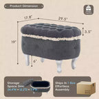 TUYOHW 29.5 Banco de Almacenamiento Tapizado, Banco para Pie de Cama de Tela con Botones Capitón y Flecos, Tapa Elevable, Banco para Pie de Cama para Dormitorio, Sala de Estar