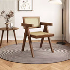 JVNOXK Modern Mid Century Dining Chairs Set of 2, Rattan Accent Chairs, Comfy Armchairs, Outdoor Wood Chairs with Armrest for Bedroom, Brown