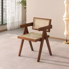 JVNOXK Modern Mid Century Dining Chairs Set of 2, Rattan Accent Chairs, Comfy Armchairs, Outdoor Wood Chairs with Armrest for Bedroom, Brown