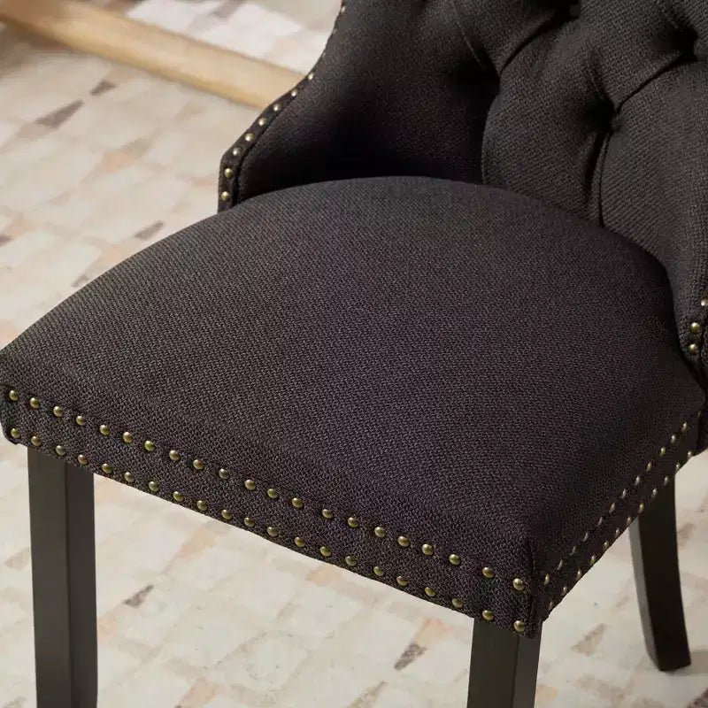 TUYOHW Sillas de Comedor Contemporáneas, 2 Piezas Elegantes Sillas Auxiliares Tapizadas, Sillas de Comedor de Lino Suave, Patas de Madera Maciza y Ribete de Tachuelas, 300lbs Máx.
