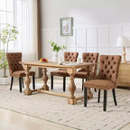 TUYOHW Sillas de Comedor Contemporáneas, 2 Piezas Elegantes Sillas Auxiliares Tapizadas, Sillas de Comedor de Lino Suave, Patas de Madera Maciza y Ribete de Tachuelas, 300lbs Máx.