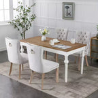 TUYOHW Sillas de Comedor Contemporáneas, 2 Piezas Elegantes Sillas Auxiliares Tapizadas, Sillas de Comedor de Lino Suave, Patas de Madera Maciza y Ribete de Tachuelas, 300lbs Máx.