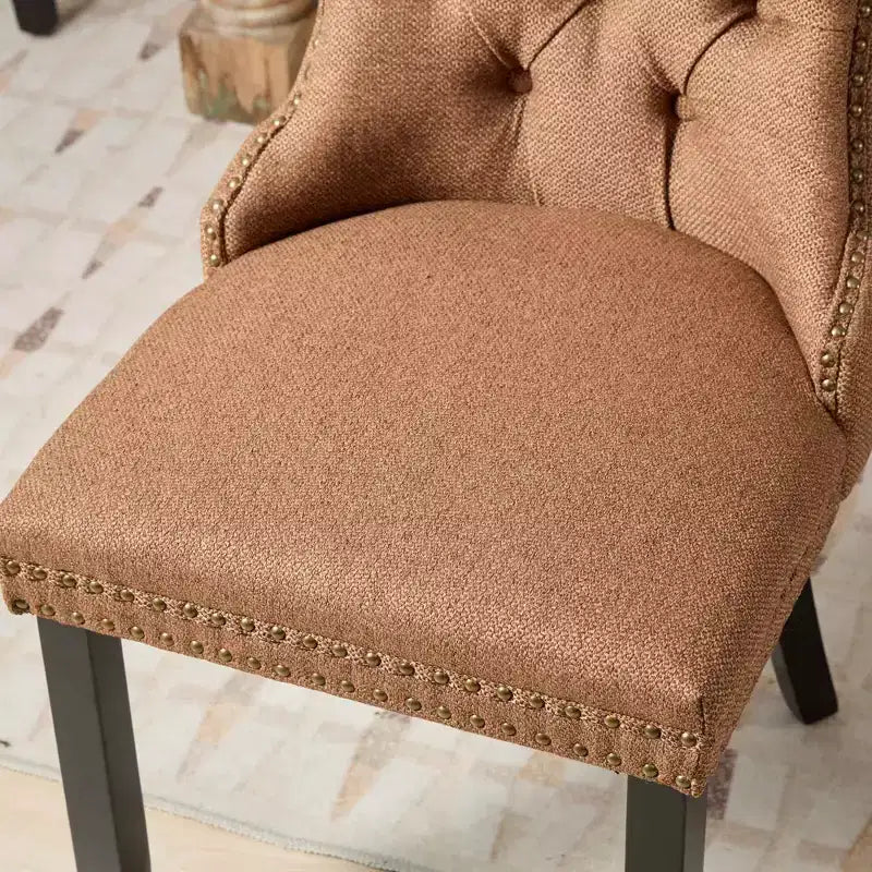 TUYOHW Sillas de Comedor Contemporáneas, 2 Piezas Elegantes Sillas Auxiliares Tapizadas, Sillas de Comedor de Lino Suave, Patas de Madera Maciza y Ribete de Tachuelas, 300lbs Máx.
