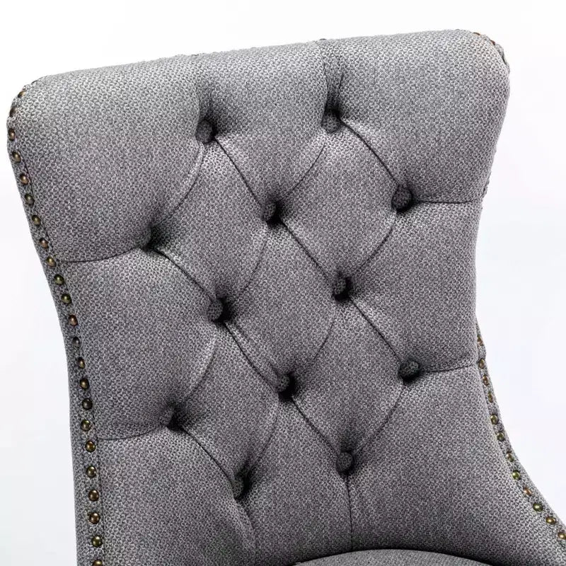 TUYOHW Sillas de Comedor Contemporáneas, 2 Piezas Elegantes Sillas Auxiliares Tapizadas, Sillas de Comedor de Lino Suave, Patas de Madera Maciza y Ribete de Tachuelas, 300lbs Máx.