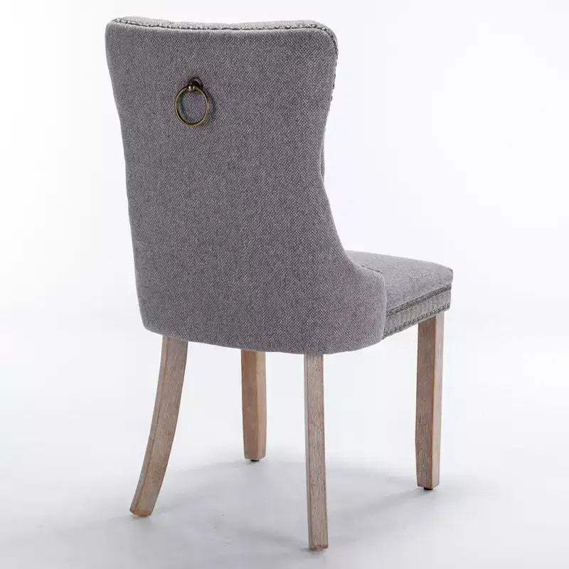 TUYOHW Sillas de Comedor Contemporáneas, 2 Piezas Elegantes Sillas Auxiliares Tapizadas, Sillas de Comedor de Lino Suave, Patas de Madera Maciza y Ribete de Tachuelas, 300lbs Máx.