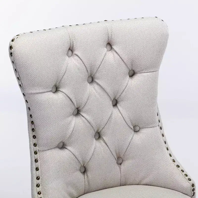 TUYOHW Sillas de Comedor Contemporáneas, 2 Piezas Elegantes Sillas Auxiliares Tapizadas, Sillas de Comedor de Lino Suave, Patas de Madera Maciza y Ribete de Tachuelas, 300lbs Máx.