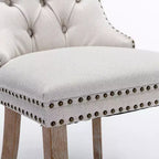 TUYOHW Sillas de Comedor Contemporáneas, 2 Piezas Elegantes Sillas Auxiliares Tapizadas, Sillas de Comedor de Lino Suave, Patas de Madera Maciza y Ribete de Tachuelas, 300lbs Máx.