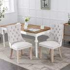 TUYOHW Sillas de Comedor Contemporáneas, 2 Piezas Elegantes Sillas Auxiliares Tapizadas, Sillas de Comedor de Lino Suave, Patas de Madera Maciza y Ribete de Tachuelas, 300lbs Máx.