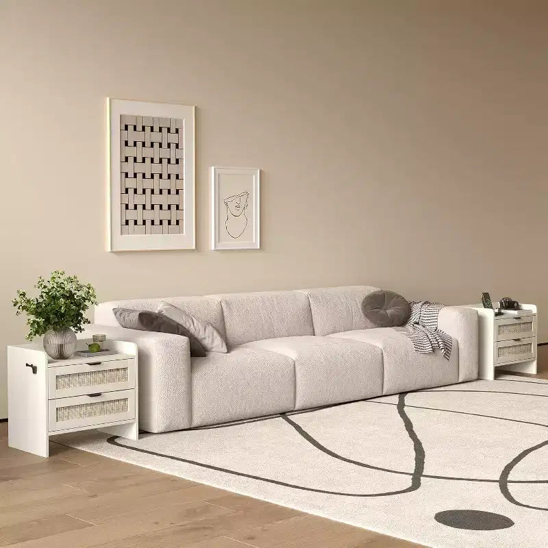 Mesita de noche de ratán, mesa auxiliar con 2 cajones de almacenamiento, mesita auxiliar estilo bohemio para dormitorio, sala de estar, oficina, mesita de noche grande