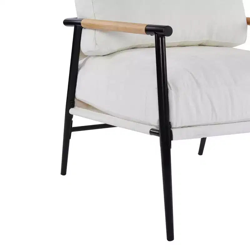 MAYEERTY 27.56 Sillón Moderno, Cojines de Felpa, Marco de Metal Minimalista, Reposabrazos de Madera, Sala de Estar, Dormitorio, Oficina