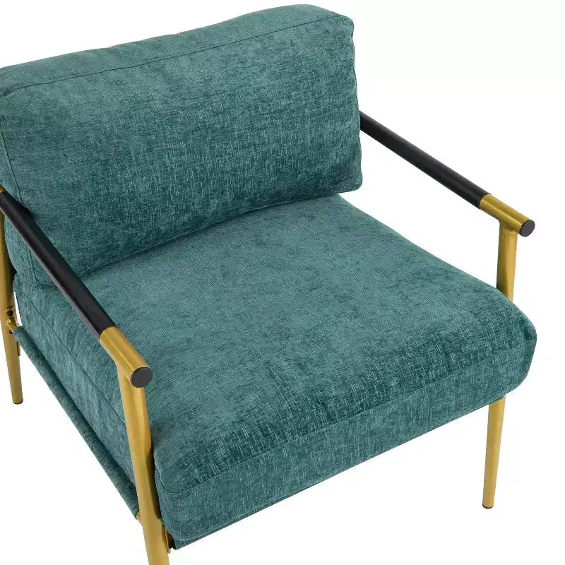MAYEERTY 27.56 Sillón Moderno, Cojines de Felpa, Marco de Metal Minimalista, Reposabrazos de Madera, Sala de Estar, Dormitorio, Oficina