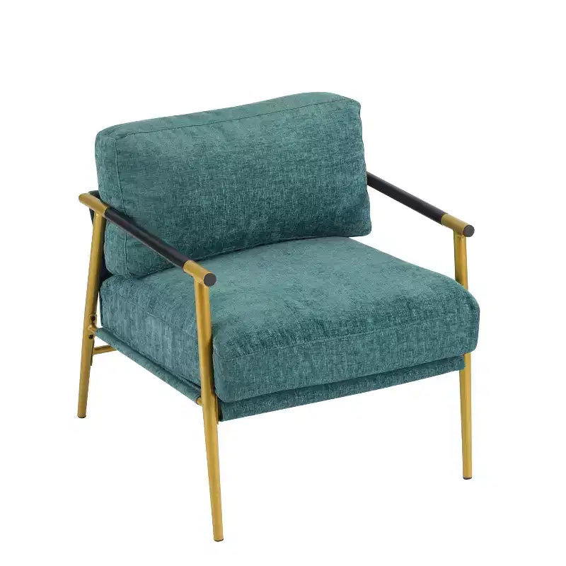 MAYEERTY 27.56 Sillón Moderno, Cojines de Felpa, Marco de Metal Minimalista, Reposabrazos de Madera, Sala de Estar, Dormitorio, Oficina