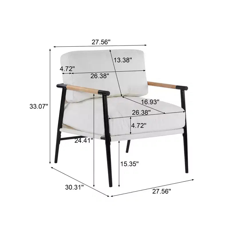 MAYEERTY 27.56 Sillón Moderno, Cojines de Felpa, Marco de Metal Minimalista, Reposabrazos de Madera, Sala de Estar, Dormitorio, Oficina