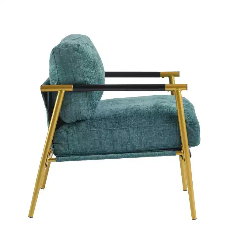 MAYEERTY 27.56 Sillón Moderno, Cojines de Felpa, Marco de Metal Minimalista, Reposabrazos de Madera, Sala de Estar, Dormitorio, Oficina