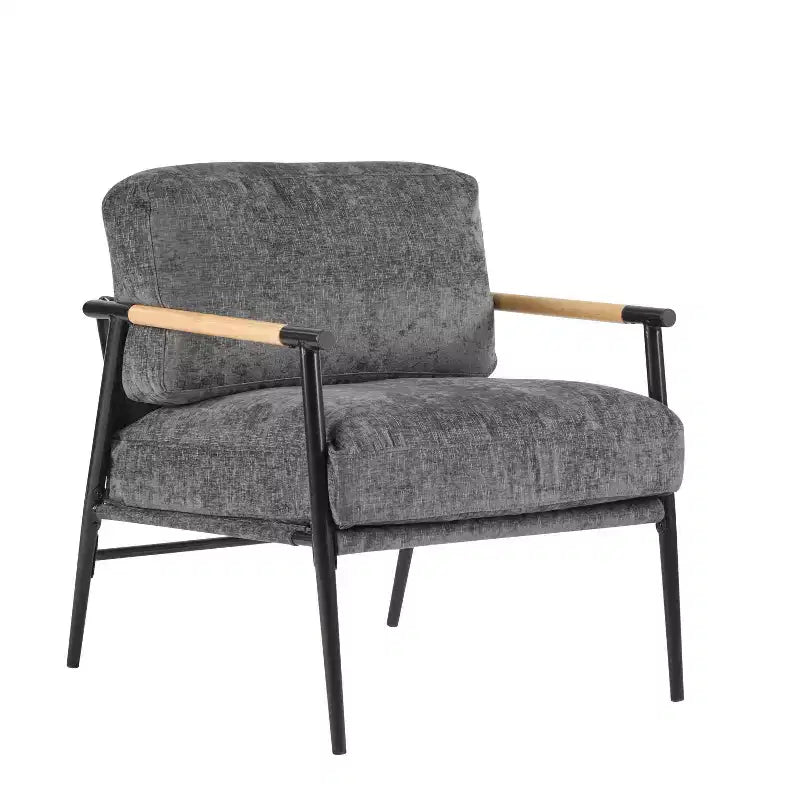 MAYEERTY 27.56 Sillón Moderno, Cojines de Felpa, Marco de Metal Minimalista, Reposabrazos de Madera, Sala de Estar, Dormitorio, Oficina