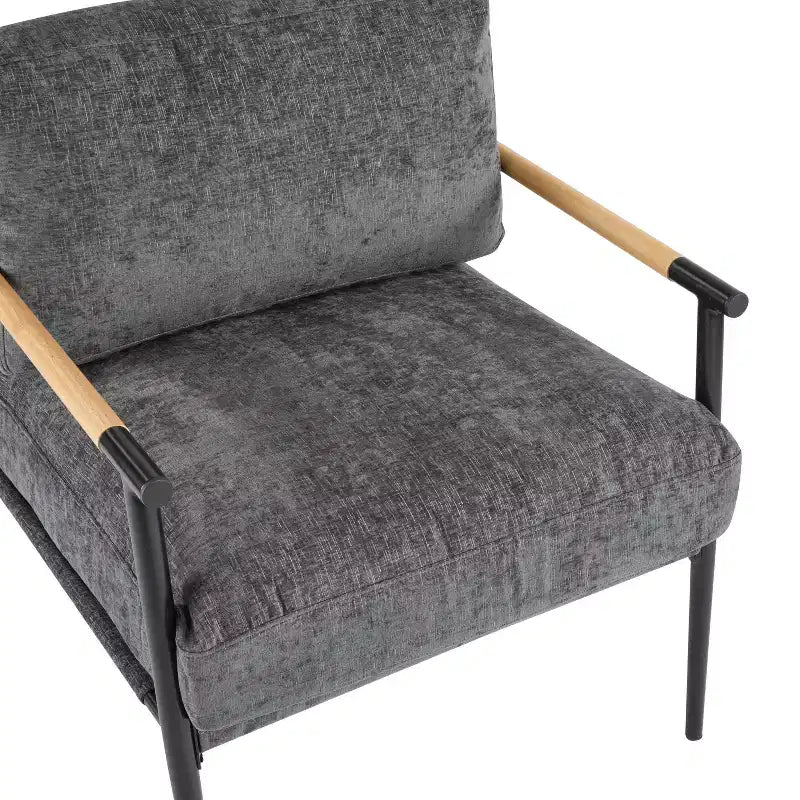 MAYEERTY 27.56 Sillón Moderno, Cojines de Felpa, Marco de Metal Minimalista, Reposabrazos de Madera, Sala de Estar, Dormitorio, Oficina