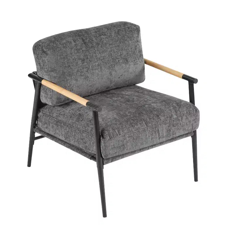 MAYEERTY 27.56 Sillón Moderno, Cojines de Felpa, Marco de Metal Minimalista, Reposabrazos de Madera, Sala de Estar, Dormitorio, Oficina