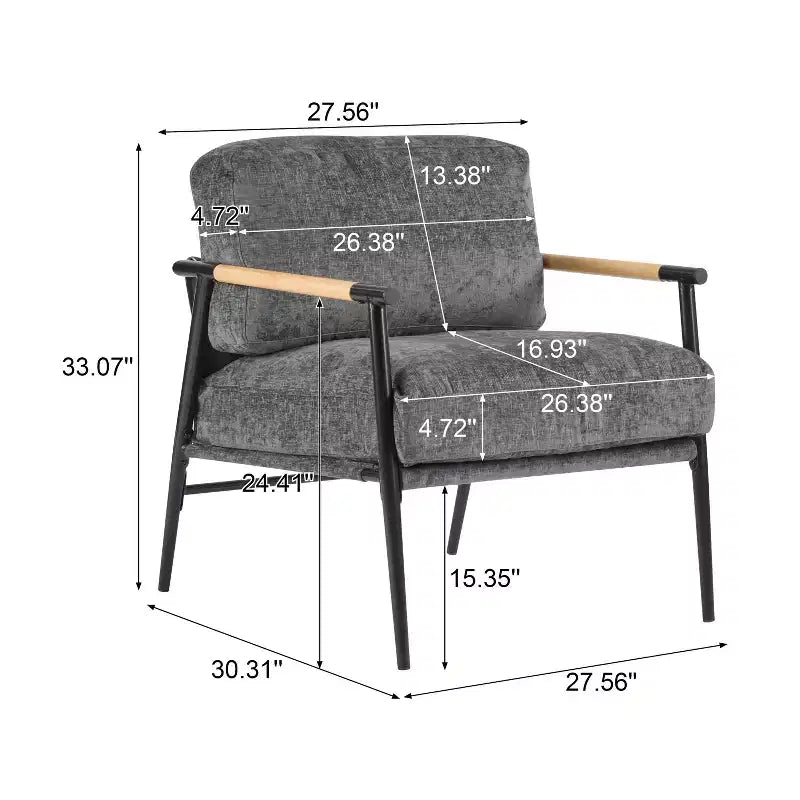 MAYEERTY 27.56 Sillón Moderno, Cojines de Felpa, Marco de Metal Minimalista, Reposabrazos de Madera, Sala de Estar, Dormitorio, Oficina