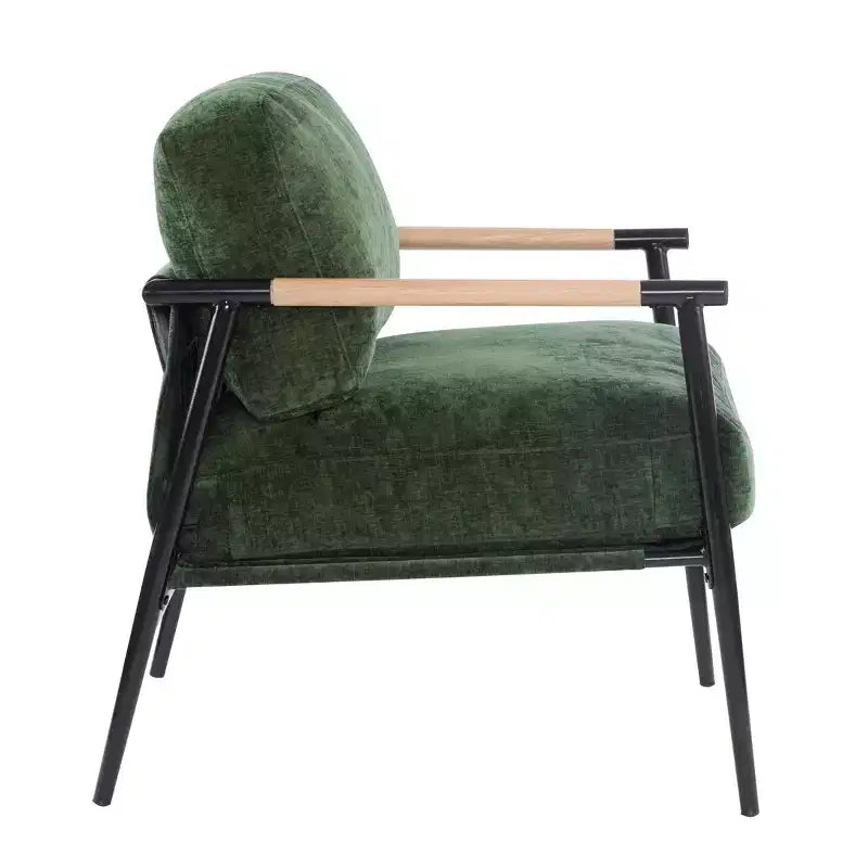 MAYEERTY 27.56 Sillón Moderno, Cojines de Felpa, Marco de Metal Minimalista, Reposabrazos de Madera, Sala de Estar, Dormitorio, Oficina