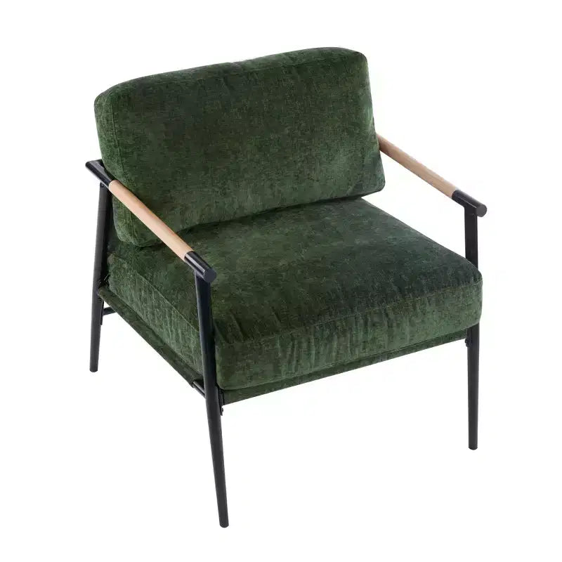 MAYEERTY 27.56 Sillón Moderno, Cojines de Felpa, Marco de Metal Minimalista, Reposabrazos de Madera, Sala de Estar, Dormitorio, Oficina