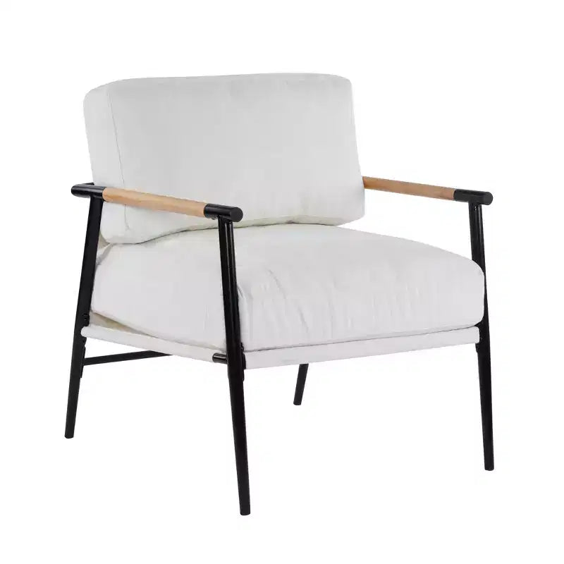 MAYEERTY 27.56 Sillón Moderno, Cojines de Felpa, Marco de Metal Minimalista, Reposabrazos de Madera, Sala de Estar, Dormitorio, Oficina