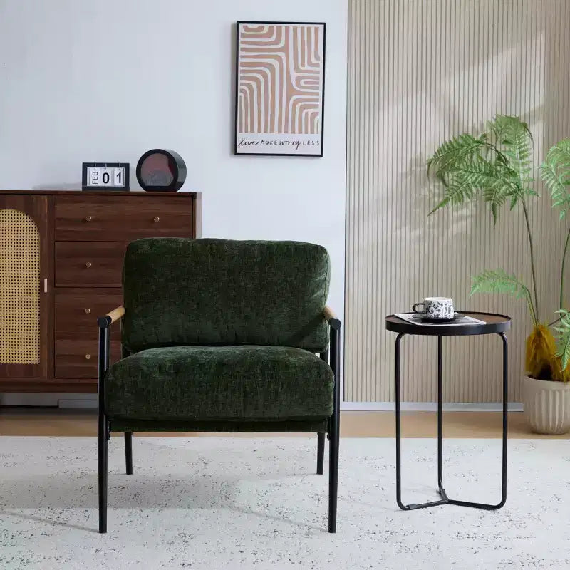 MAYEERTY 27.56 Sillón Moderno, Cojines de Felpa, Marco de Metal Minimalista, Reposabrazos de Madera, Sala de Estar, Dormitorio, Oficina