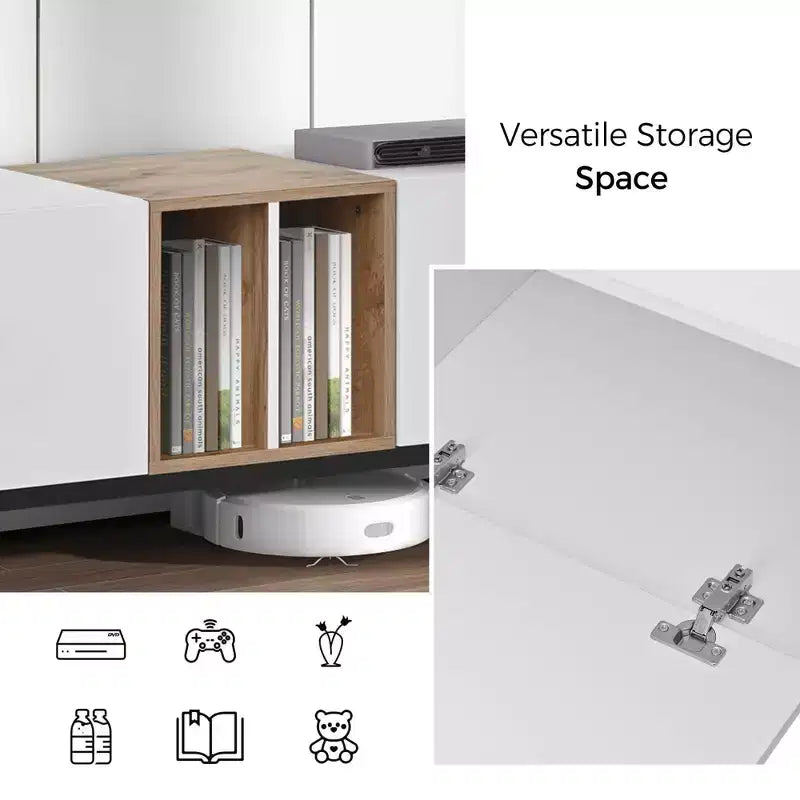 Mueble de TV Moderno MAYEERTY para TV de 80 pulgadas con 3 Puertas, Centro de Entretenimiento con Gran Armario de Almacenamiento para Sala de Estar Dormitorio, Blanco