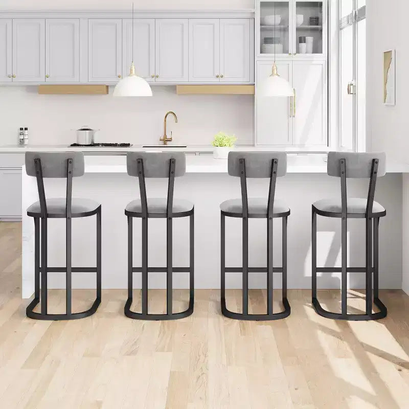Juego de 4 taburetes de bar, taburetes de bar de altura de encimera con respaldo alto con tapicería de terciopelo blanco y patas de metal dorado, taburetes de isla de cocina acolchados suaves, sillas de bar