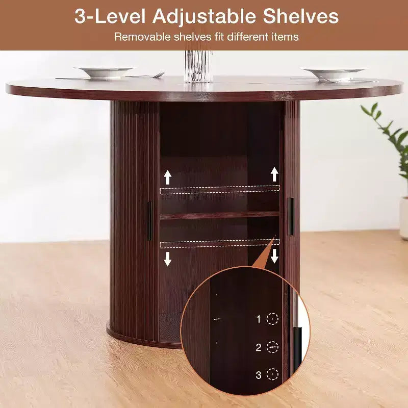 Mesa de comedor redonda Hommpa de 48 pulgadas con almacenamiento - Estante ajustable de 3 niveles, estilo rústico moderno, asientos para 4-6 personas