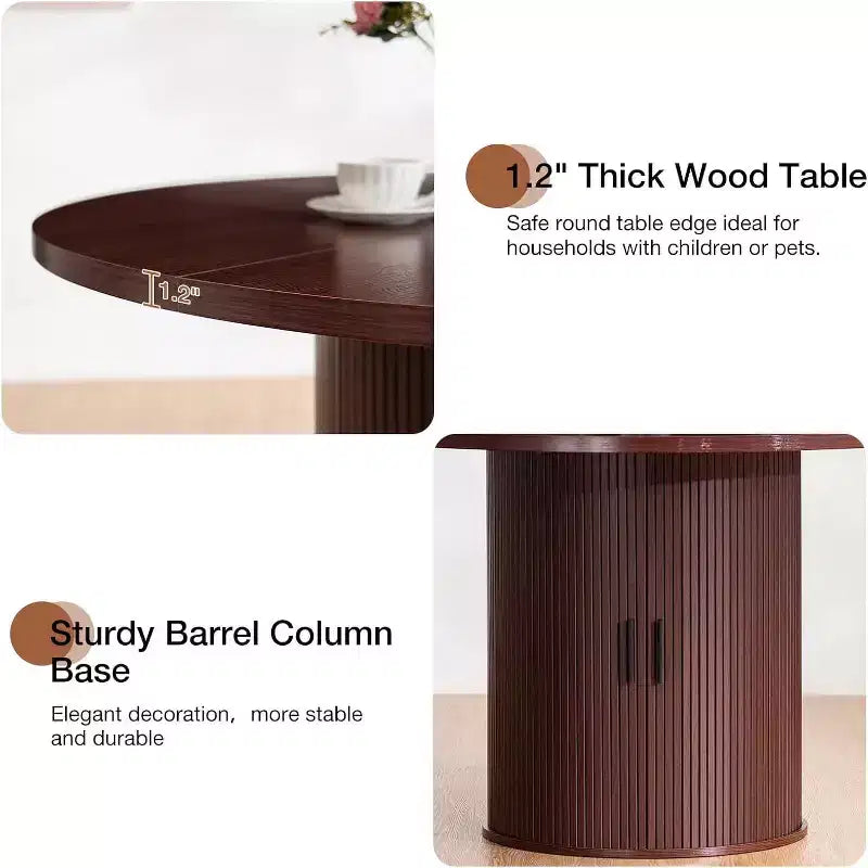 Mesa de comedor redonda Hommpa de 48 pulgadas con almacenamiento - Estante ajustable de 3 niveles, estilo rústico moderno, asientos para 4-6 personas