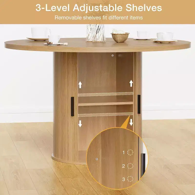 Mesa de comedor redonda Hommpa de 48 pulgadas con almacenamiento - Estante ajustable de 3 niveles, estilo rústico moderno, asientos para 4-6 personas