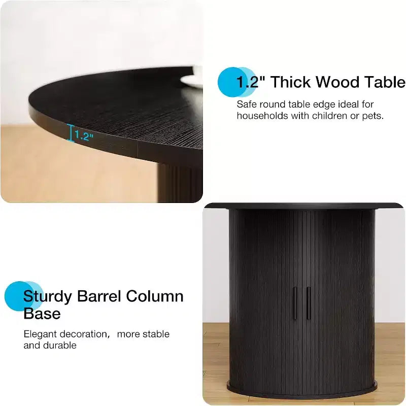 Mesa de comedor redonda Hommpa de 48 pulgadas con almacenamiento - Estante ajustable de 3 niveles, estilo rústico moderno, asientos para 4-6 personas