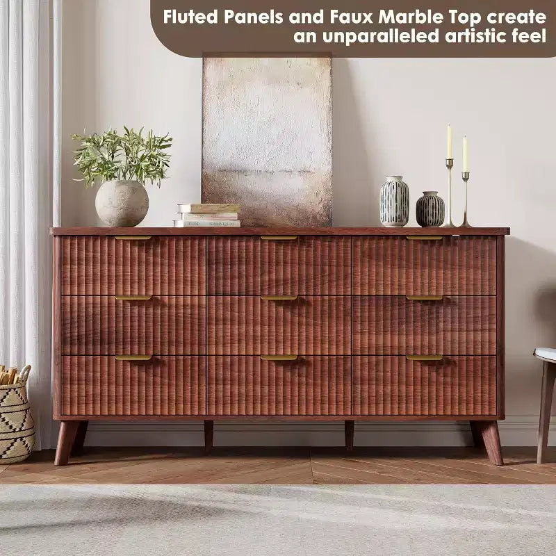 Cómoda de 60.6" de ancho con 9 cajones hondos - Mueble de TV moderno y cómoda para dormitorio, sala de estar y pasillo