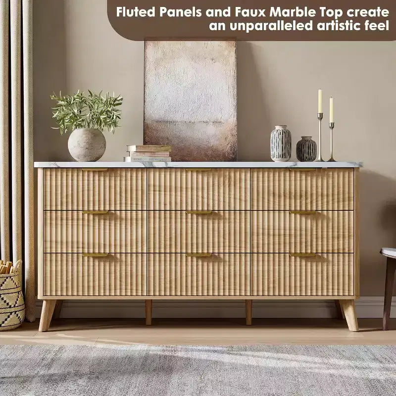 Cómoda de 60.6" de ancho con 9 cajones hondos - Mueble de TV moderno y cómoda para dormitorio, sala de estar y pasillo