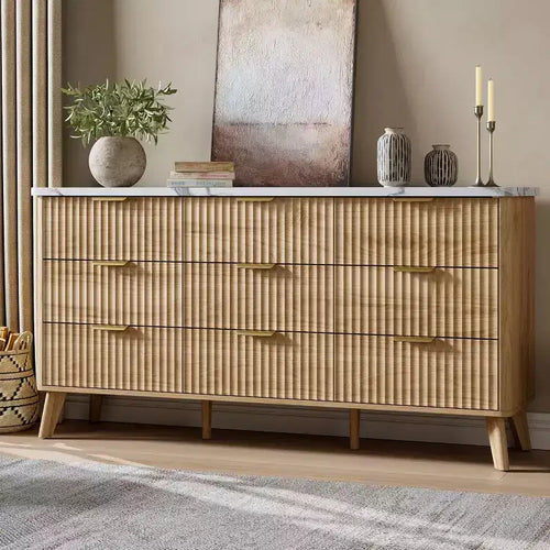 60.6 Wide Fluted Dresser with 9 Deep Drawers - Modern TV Stand & Chest for Bedroom, Living Room & Hallway