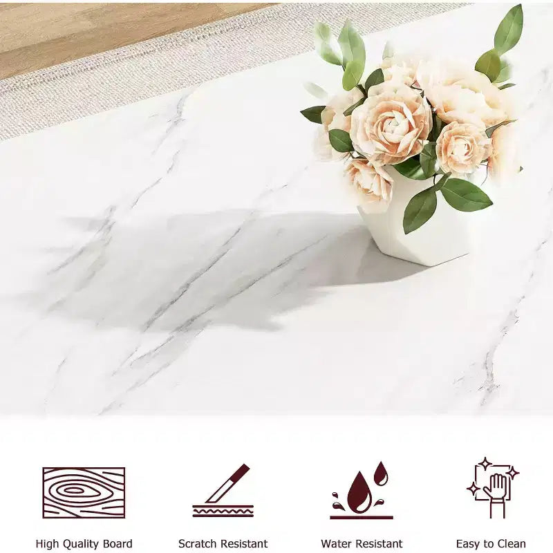 Juego de comedor para 4 personas: mesa rectangular con cubierta de imitación mármol y 2 bancos con estructura de metal - Ahorra espacio para cocina, comedor y apartamento.