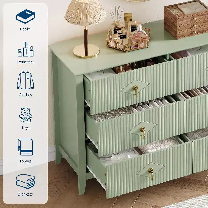 Cómoda Fluted de 6 cajones Acekool 54, arcón de almacenamiento ancho moderno con cajones profundos y kit antivuelco