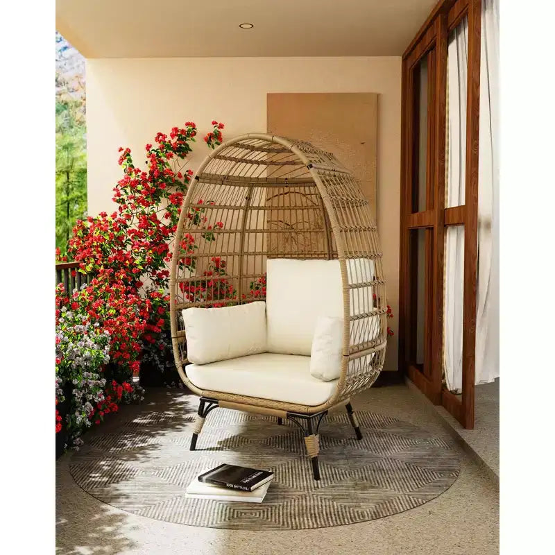 Sillón colgante de exterior con cojines gruesos, silla tipo cesta de mimbre extragrande para balcón, patio, sala de estar, capacidad de 158 kg