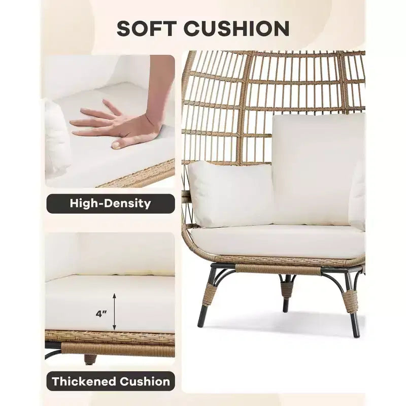 Sillón colgante de exterior con cojines gruesos, silla tipo cesta de mimbre extragrande para balcón, patio, sala de estar, capacidad de 158 kg
