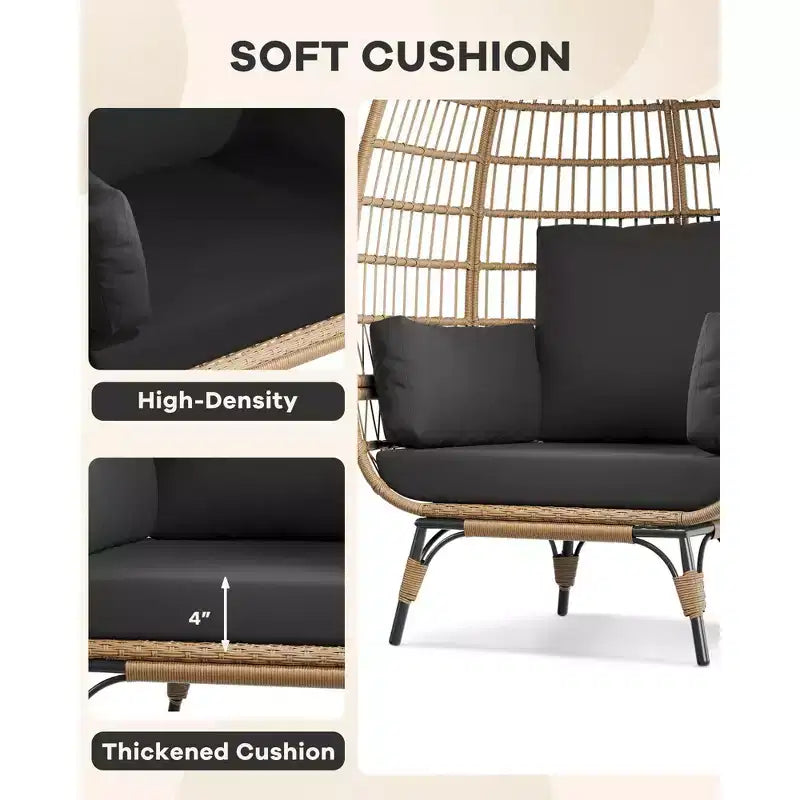 Sillón colgante de exterior con cojines gruesos, silla tipo cesta de mimbre extragrande para balcón, patio, sala de estar, capacidad de 158 kg