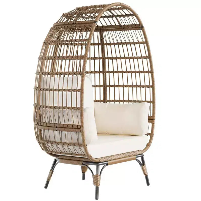 Sillón colgante de exterior con cojines gruesos, silla tipo cesta de mimbre extragrande para balcón, patio, sala de estar, capacidad de 158 kg