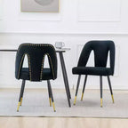 Velvet Upholstered Dining Chairs Set of 2, Accent Chairs with Nailhead Trim and Gold-Tipped Black Metal Legs for Kitchen or Dining Area - Panipeachy