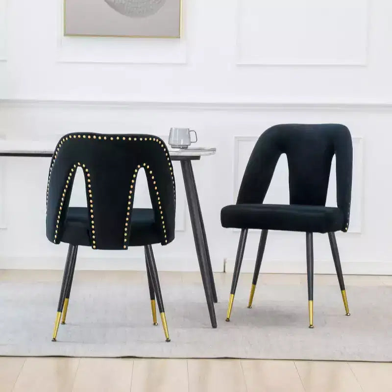 Velvet Upholstered Dining Chairs Set of 2, Accent Chairs with Nailhead Trim and Gold-Tipped Black Metal Legs for Kitchen or Dining Area - Panipeachy