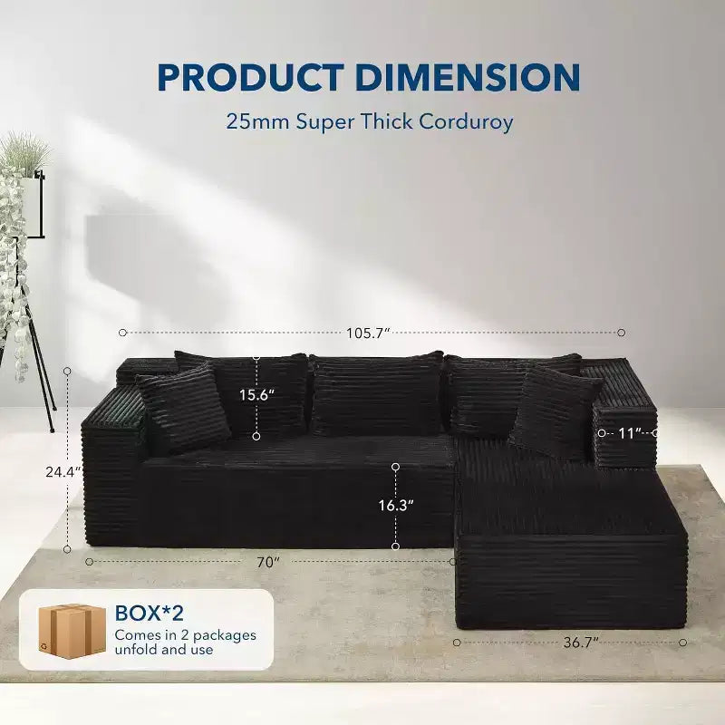Sofá esquinero modular en forma de nube de 106 pulgadas, sofá con diván, sofá en forma de L de 3 plazas para sala de estar, asiento profundo de espuma viscoelástica