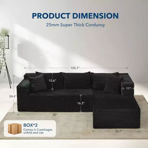 Sofá esquinero modular en forma de nube de 106 pulgadas, sofá con diván, sofá en forma de L de 3 plazas para sala de estar, asiento profundo de espuma viscoelástica