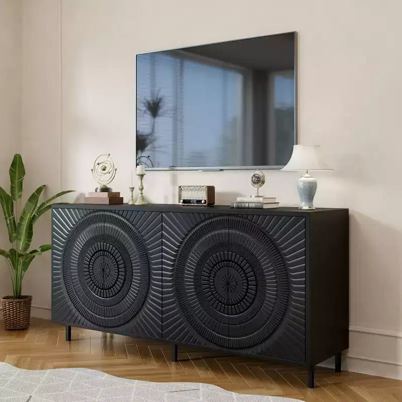 Clihome Aparador moderno de madera negra, buffet, acento, dormitorio, mueble de TV, pasillo, vitrina, cocina, alacena, gabinete de almacenamiento, muebles para el hogar, para comedor, sala de estar