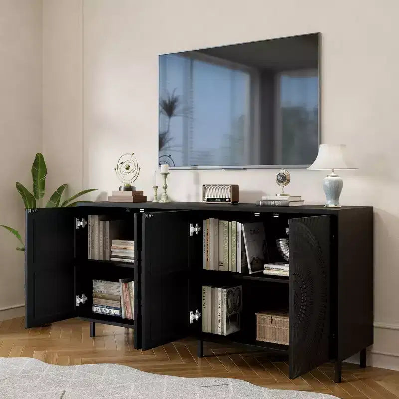 Clihome Aparador moderno de madera negra, buffet, acento, dormitorio, mueble de TV, pasillo, vitrina, cocina, alacena, gabinete de almacenamiento, muebles para el hogar, para comedor, sala de estar